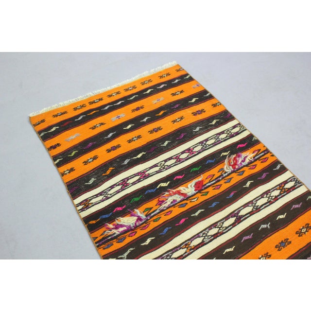 1970s 1970s Southwestern Style Handmade Pumpkin Orange Turkish Kilim Area Rug For Sale - Image 5 of 11