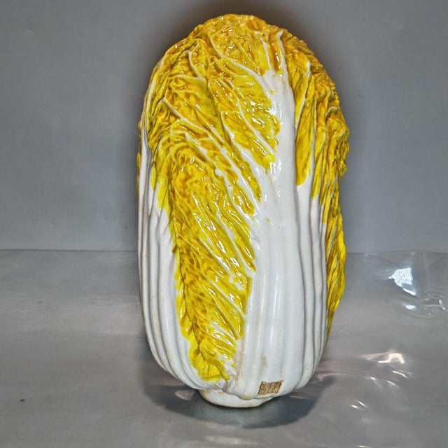 Ceramic Cabbage Decoration, Yellow & White Hand-Painted Leaf Texture (Symbol of Prosperity) For Sale - Image 4 of 9