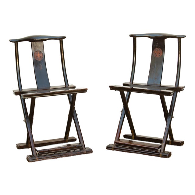 Pair of Antique Folding Campaign Chairs For Sale