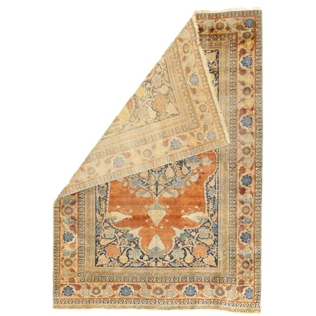 Late 19th Century Fine Antique Persian Silk Heriz Rug 3'9'' X 5'3'' For Sale - Image 5 of 12