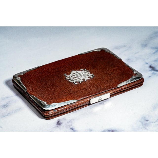 Metal Handsome Antique Victorian Leather Sterling Silver Money Wallet Card Case For Sale - Image 7 of 16