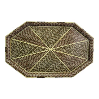 Persian Khatam Kari Inlaid Marquetry Star Mosaic Octagonal Serving Tray For Sale