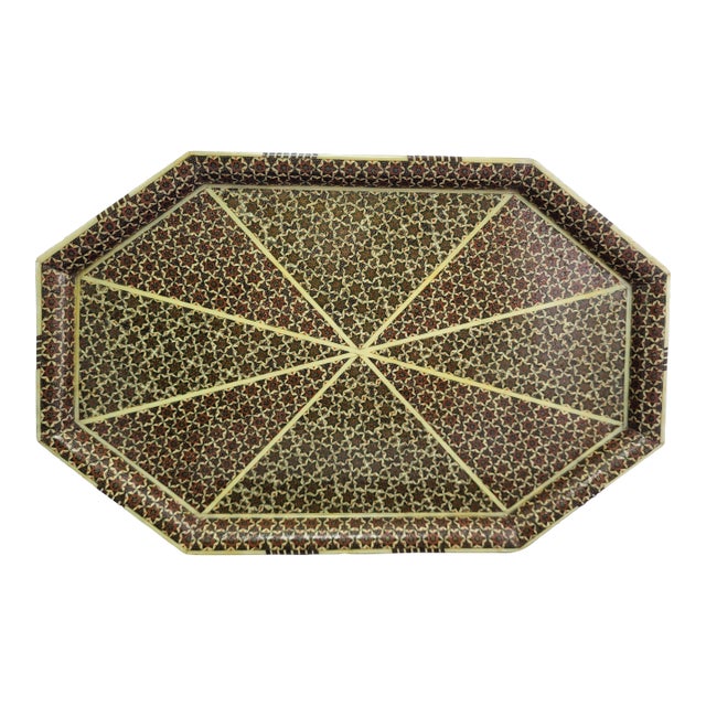 Persian Khatam Kari Inlaid Marquetry Star Mosaic Octagonal Serving Tray For Sale