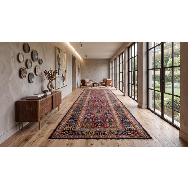 Elevate your interior architecture with the iron-clad elegance of this exceptional 19th-century Antique Bidjar Style wool...