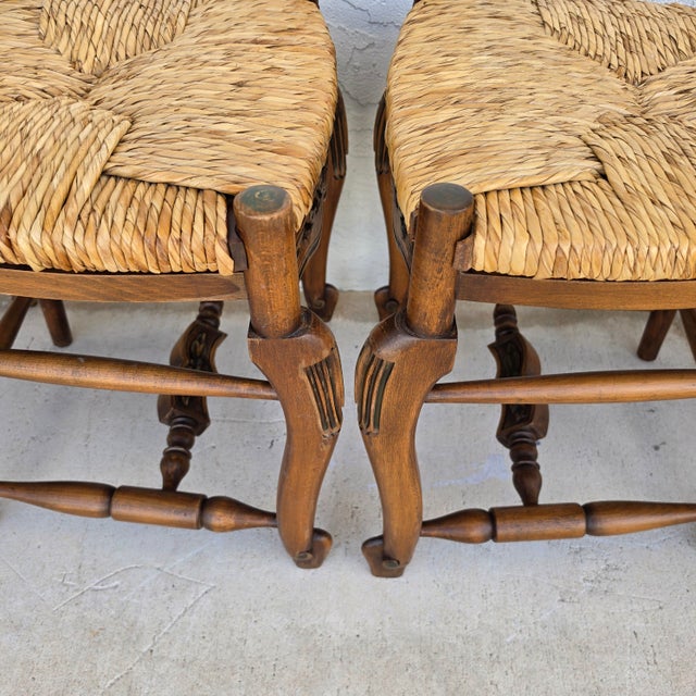 Antique French Country Carved Ladder Back Rush Seat Dining Chairs, Set of 4 For Sale In Miami - Image 6 of 18