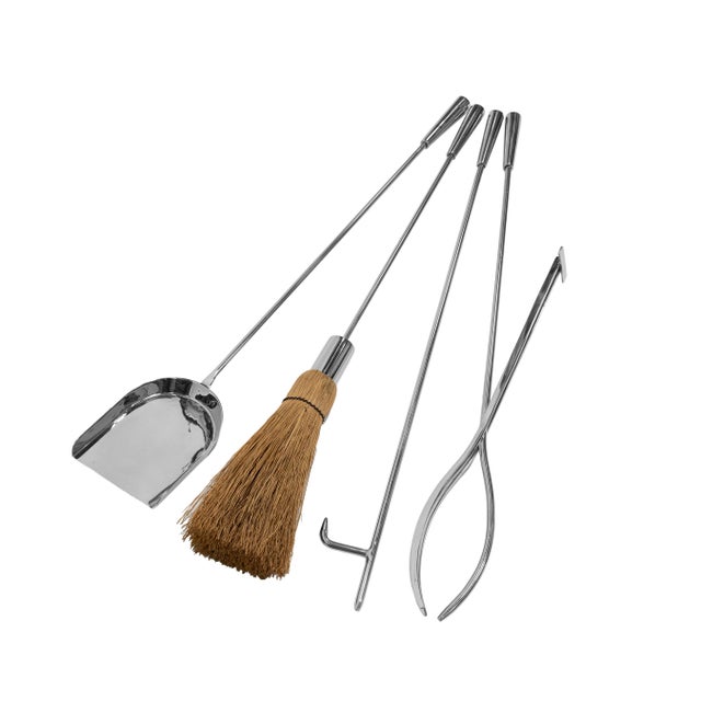 Mid Century Stainless Steel Fireplace Set For Sale - Image 9 of 17