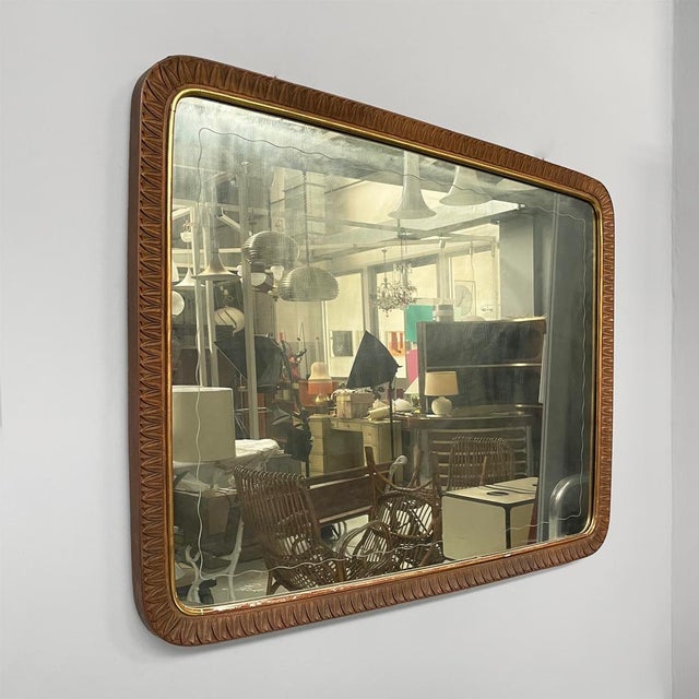 Mid-Century Modern Mid-Century Modern Italian Wall Mirror in Wooden Frame for Brusotti, 1940s For Sale - Image 3 of 11