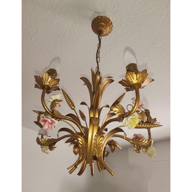 1970s Chandelier with Porcelain Flowers by Neheim Hüsten, 1960s For Sale - Image 5 of 18