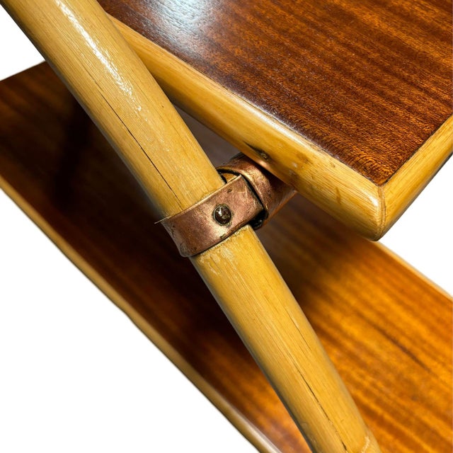 1950s Rattan & Mahogany Double Arch "Tropitan" 2-Tier Side Table by Ritts For Sale - Image 10 of 11