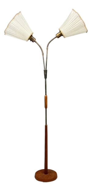 Nybro Armaturfabrik, Floor Lamp, Wood, Metal, Fabric, Sweden, 1940s