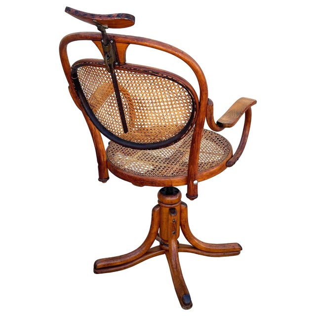 1900 - 1909 1900-1909 Rare Late Victorian Bespoke Bent Oak Barbers Chair With Cane Seat, Germany For Sale - Image 5 of 8