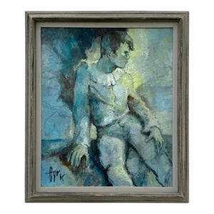 Vintage Boho Abstract Figure Painting of Man