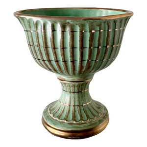 Vintage Hull Art Pottery Gilded Green Pedestal Planter/Vase