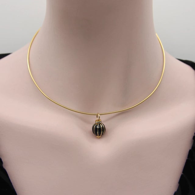 1990s Vintage 14k Gold Black Enamel and Glass Charms or Earring Enhancers - 2 Pieces For Sale - Image 5 of 6