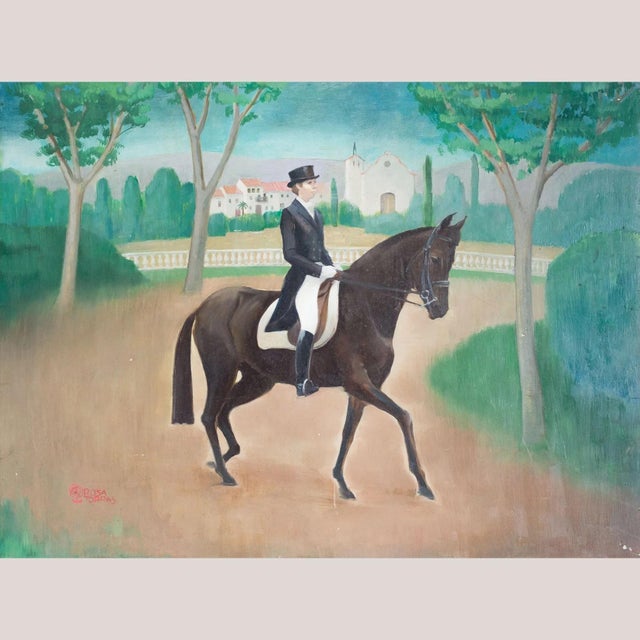 Rosa Torras, Equestrian Rider in Landscape, 1950s, Oil on Board For Sale - Image 9 of 9