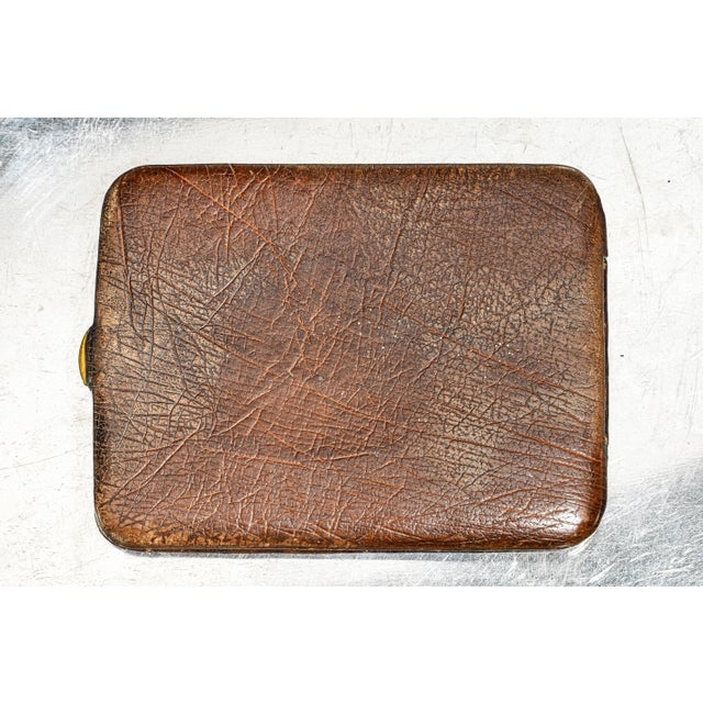 Luxurious Hand Made Antique Ostrich Leather Wallet Art Deco With 14k Gold PWM Monogram Plaque For Sale - Image 9 of 9