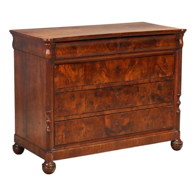 Louis Philippe Chest of Drawers in Walnut and Walnut Burl For Sale