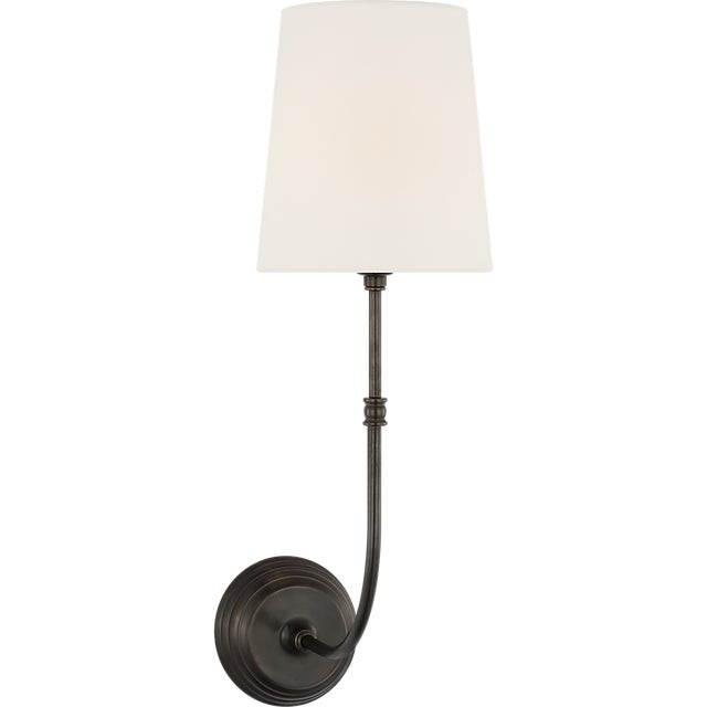 Traditional Suzanne Kasler for Visual Comfort Signature Wyatt 20" Sconce in Bronze with Linen Shade For Sale - Image 3 of 9