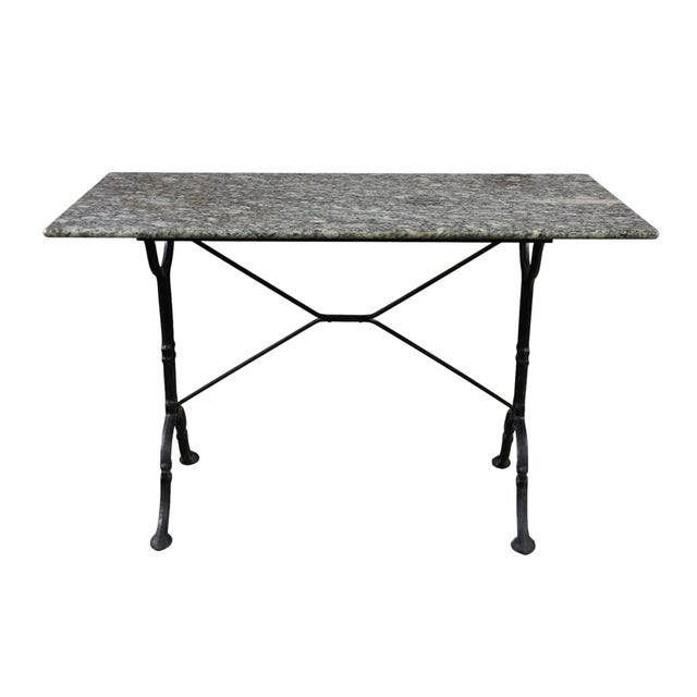 Turn of the Century French Iron + Granite Pastry Table. Black iron base with gray granite top. Traditional French...