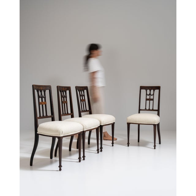 Set of Four 19th Century French Dark Brown Neoclassical Chairs with Upholstered Seats For Sale - Image 4 of 15