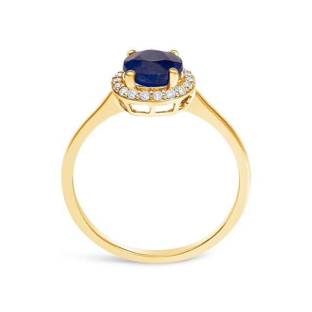 10K Yellow Gold Blue Sapphire and 1/10 Cttw Diamond Halo Ring, Size 6.5 For Sale In New York - Image 6 of 7