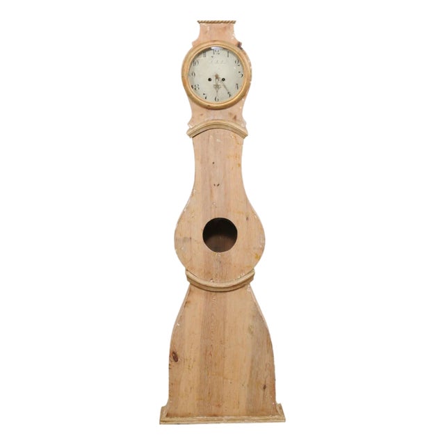 Swedish 1830's Mora Clock, Scraped Finish For Sale