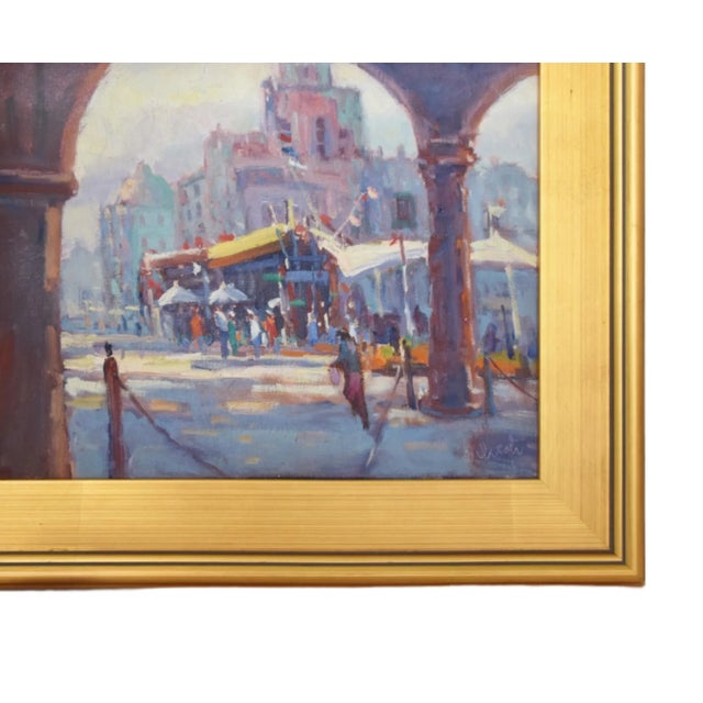 Lavender Silvio Silvestri, Listed Artist Italian Cityscape Oil Painting Including the Antiqued Gold Wood Frame For Sale - Image 8 of 12