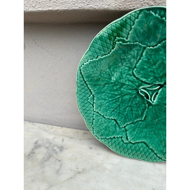 Mid-Century Modern Green Majolica Leaf Plate Gien Circa 1950 For Sale - Image 3 of 7
