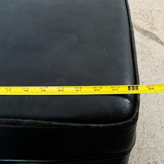 1960s Mid Century Danish Modern Ottoman Footstool Wood Black Leather Cushion MCM For Sale - Image 11 of 11