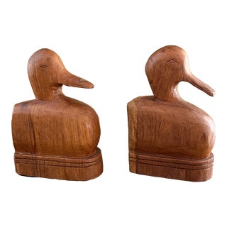 Vintage Norleans Thailand Wooden Duck Bookends - a Pair For Sale