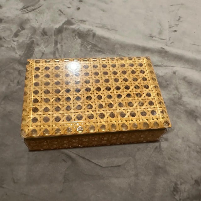 1980s 1980s Plexiglass and Vienna Straw Rectangular Box in the Manner of Dior Home For Sale - Image 5 of 13