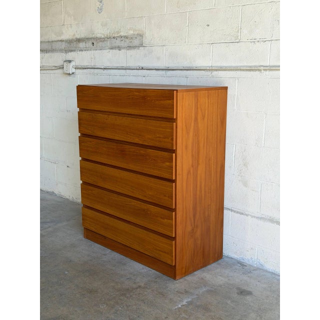 In Style of Arne Wahl Iversen Teak 6 Drawer Tall Highboy Dresser Denmark Mid-Century Modern 1960s For Sale - Image 4 of 10