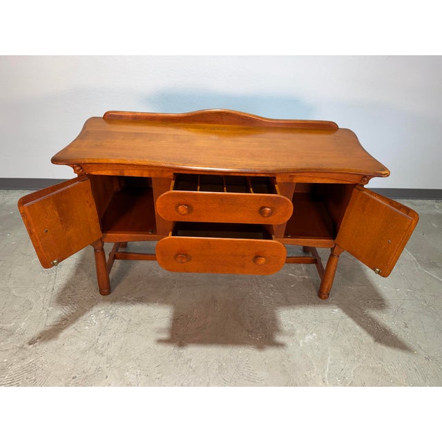 Cushman of Vermont Vintage Brutalist Colonial Maple Sideboard Buffet Cabinet For Sale - Image 4 of 12