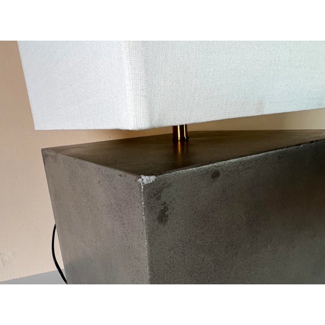 Modern Concrete Cube Table Lamp W/ Shade For Sale In Miami - Image 6 of 12