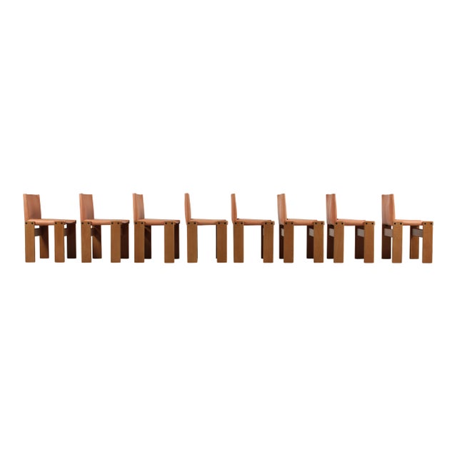 Monk Chairs in Walnut and Buffalo Leather by Afra and Tobia Scarpa for Molteni, 1973, Set of 8 For Sale - Image 11 of 18