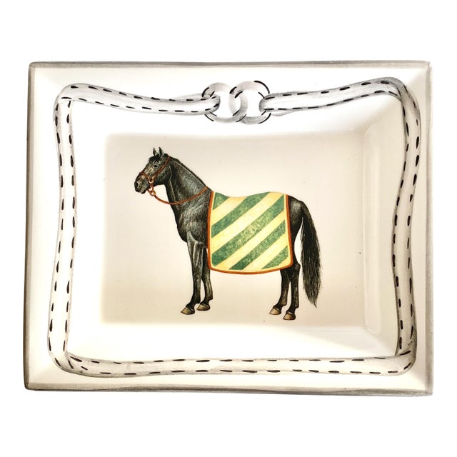 Devon Collection Equestrian Catchall Tray, Yellow Stripe, Made in Italy For Sale