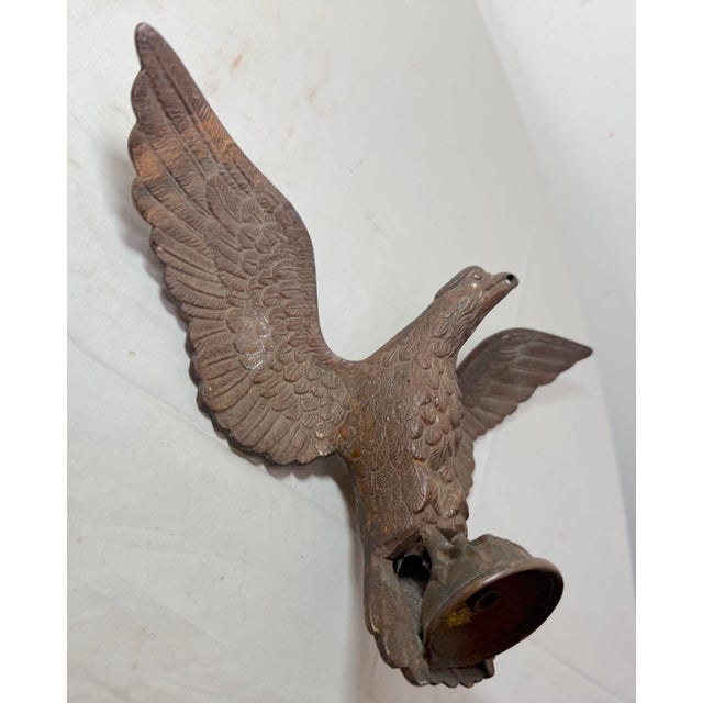 Antique Solid Brass Bronze Open Winged American Eagle Bird Heavy Flag Finial For Sale - Image 9 of 13