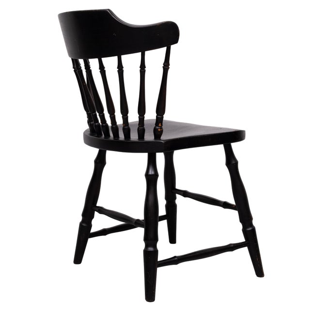 Vintage Windsor Style Spindle-Back Dining Chairs in Black Oak, 1960, Set of 6 For Sale - Image 4 of 12
