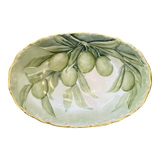 Early 19th Century French Limoges Hand-Painted Olive Serving Dish or Platter For Sale