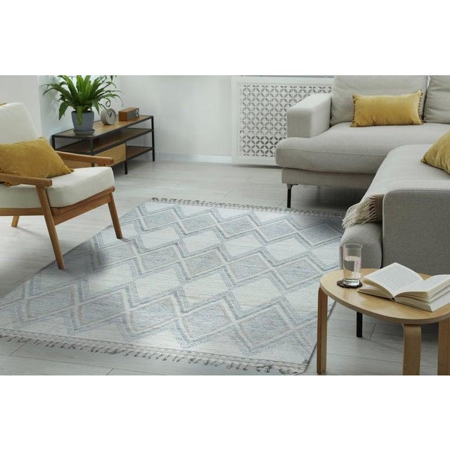 2020s 6x9 Ivory Hand-Knotted Wool Diamond Weave Geometric Modern Carpet Rug For Sale - Image 5 of 9