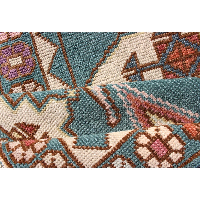 Vintage Turkish Oushak Runner With Teal, Rust, Ivory, and Lavender Tones For Sale - Image 11 of 13