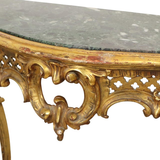 French Louis XV Style Console Table in Gold Leaf Gilded Wood and Marble, 1890s For Sale - Image 18 of 18
