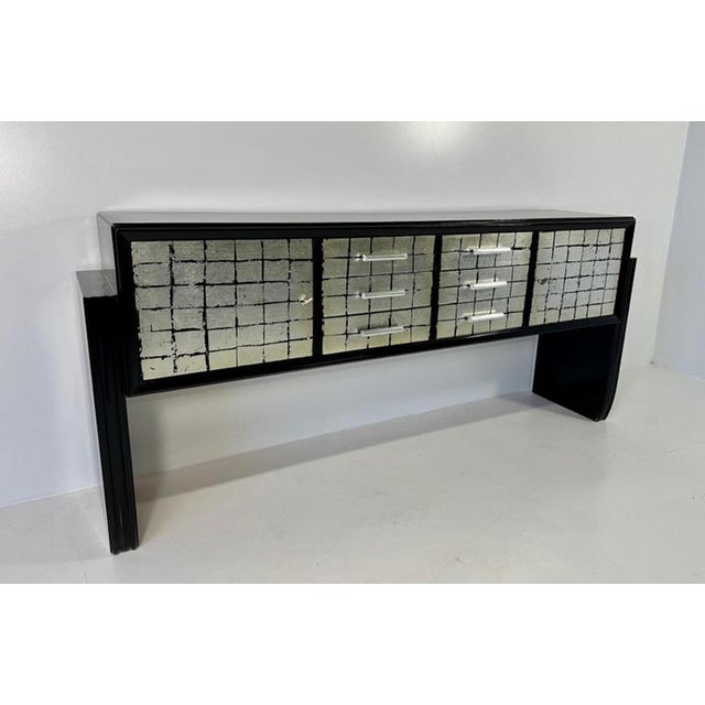 Italian Sideboard in Black Lacquer and Silver Leaf, 1950s For Sale - Image 4 of 10