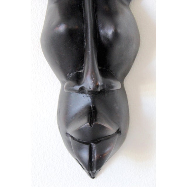 Wood Vintage African Abstract Wood Wall Sculpture – Hand-Carved Black Modernist Tribal Art Face For Sale - Image 7 of 10