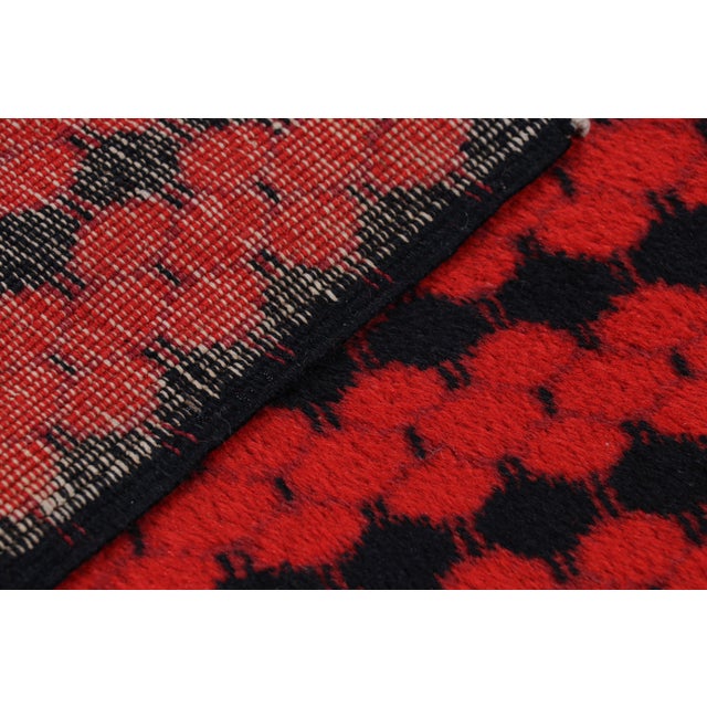 Red Vintage Zeki Müren Rug With Red and Black Geometric Stripes From Rug & Kilim For Sale - Image 8 of 8