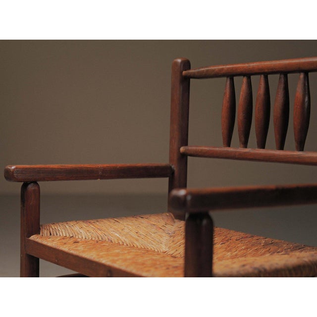 Brutalist Wood and Straw Armchair, France, 1950 For Sale - Image 17 of 18