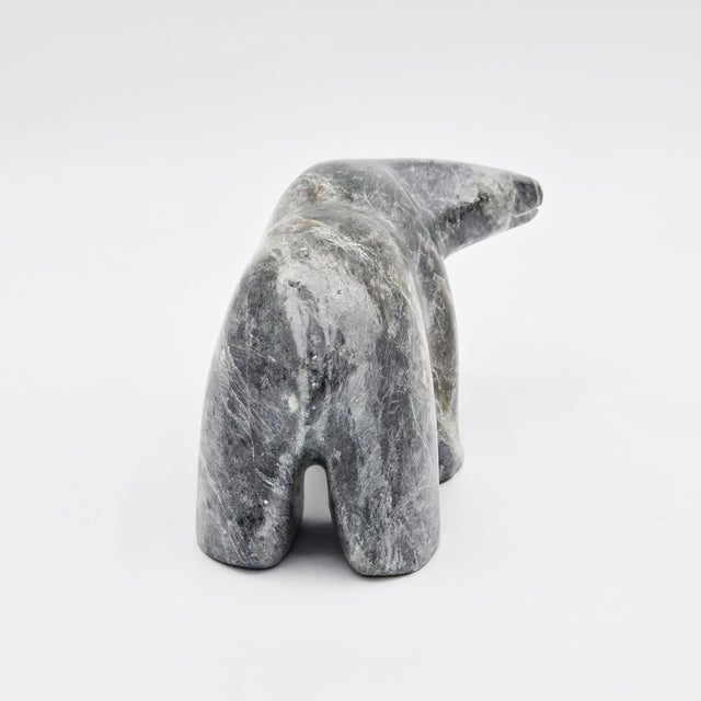 Modern 1960s Ben Saclamana Signed Inuit Carved Stone Bear Sculpture For Sale - Image 3 of 9