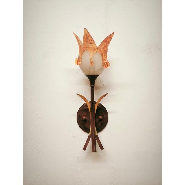 Iron Wall Lamp with Murano Glass Shade, 1980s For Sale - Image 16 of 16
