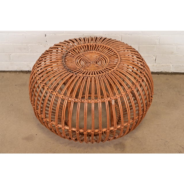 Brown Franco Albini Mid-Century Organic Modern Italian Rattan Pouf Ottoman, 1950s For Sale - Image 8 of 8