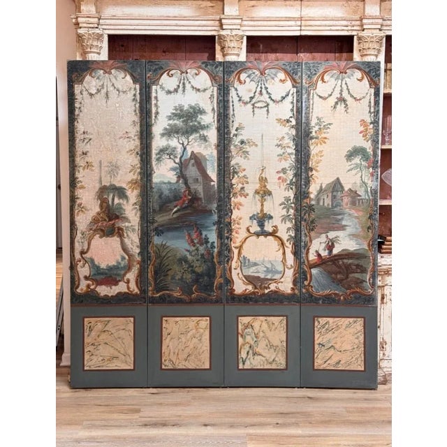 Pair of 18th Century French Four-Panel Floor Screens | Chairish